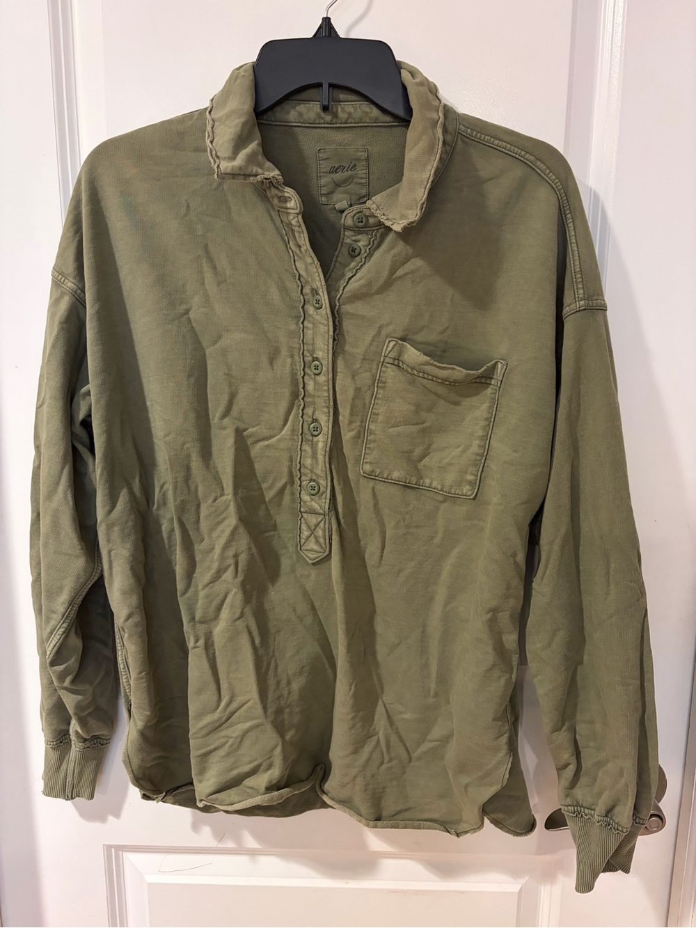 Aerie Olive Green Long Sleeve Oversized Henley Pullover